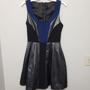 Y.A.S. Navy, Black & Silver Metallic Print Dress